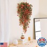 RECUTMS 2Pcs Fake Fall Plastic Outdoor Flowers Artificial Fall Hanging Plants Faux Greenery Vine Plant for Indoor Room Front Door Garden Porch Patio Wedding Party Decorations (Autumn Red)