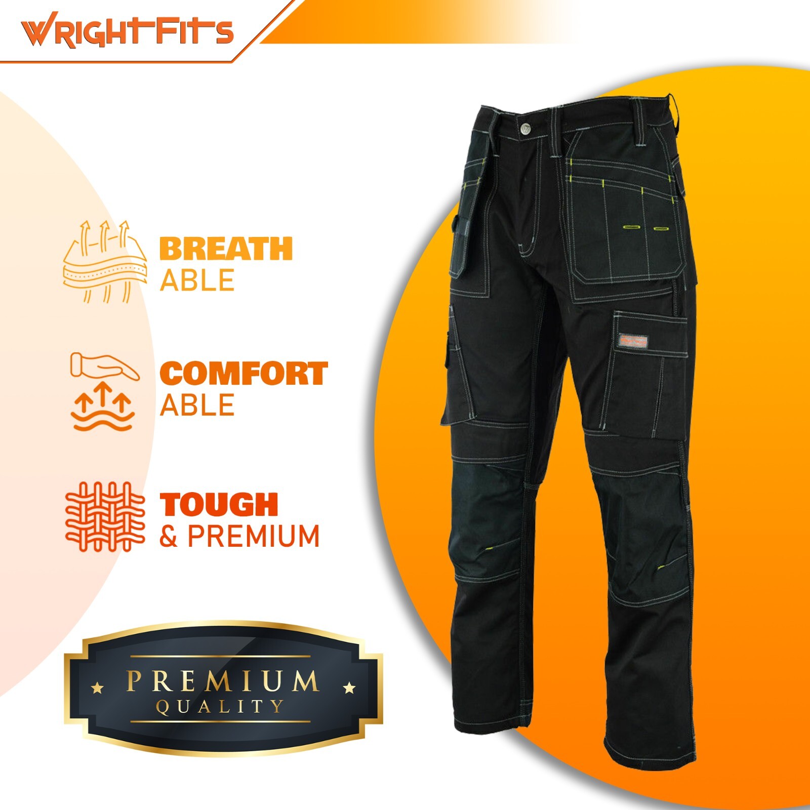 WrightFits Mens Cargo Work Trousers Combat Workwear Pants With Cargo  Pockets DTB | eBay