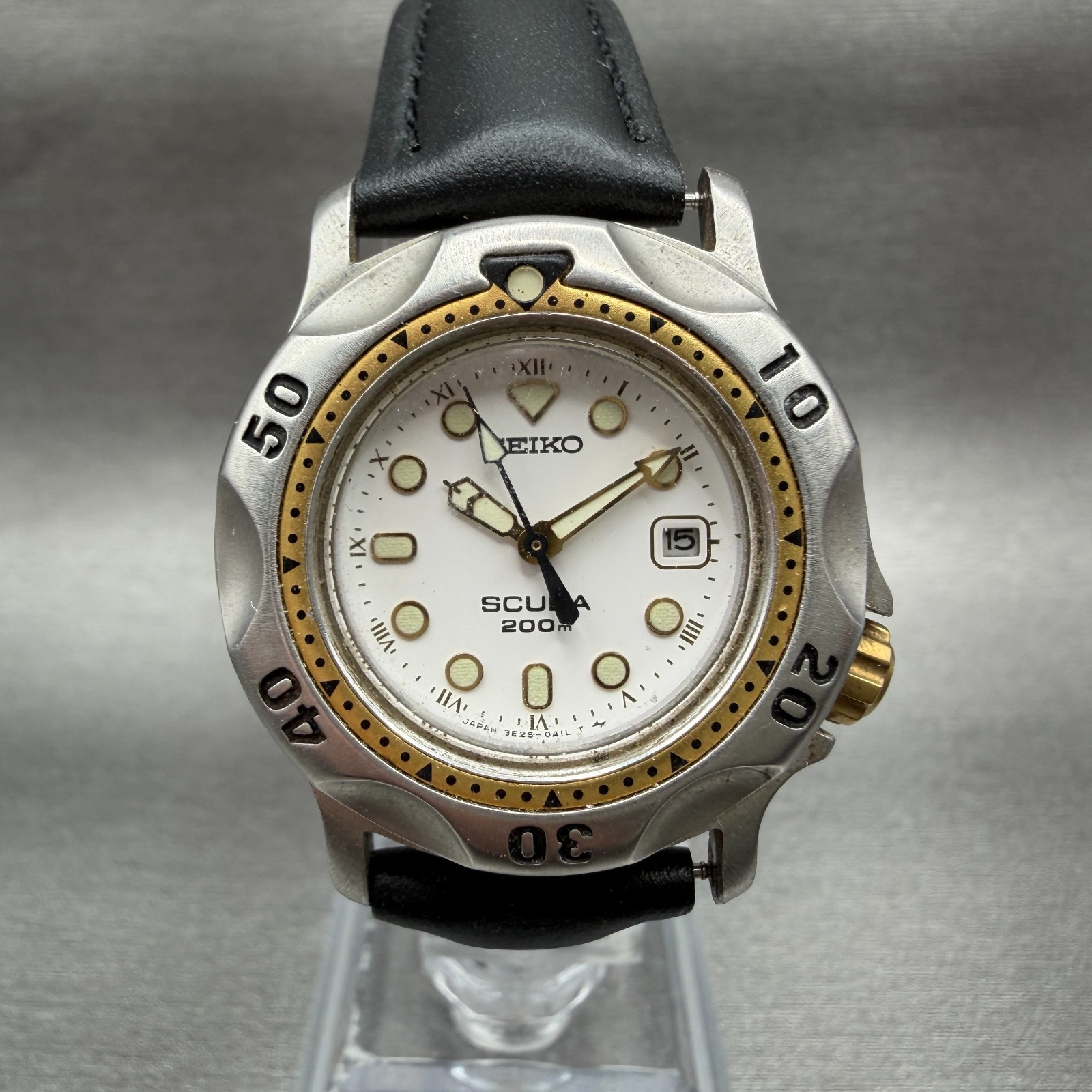 1円スタート】SEIKO セイコー 3E25-0A10 スキューバ200M SS ゴールド 