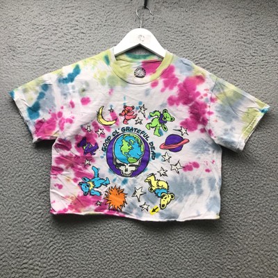 Grateful Dead Dancing Bears Cropped T-Shirt Womens Small S Tie Dye Multicolor