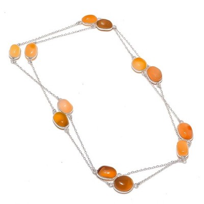 Carnelian Oval Shape Gemstone Necklace Handmade Unique Chain Jewelry 36" CH 7366