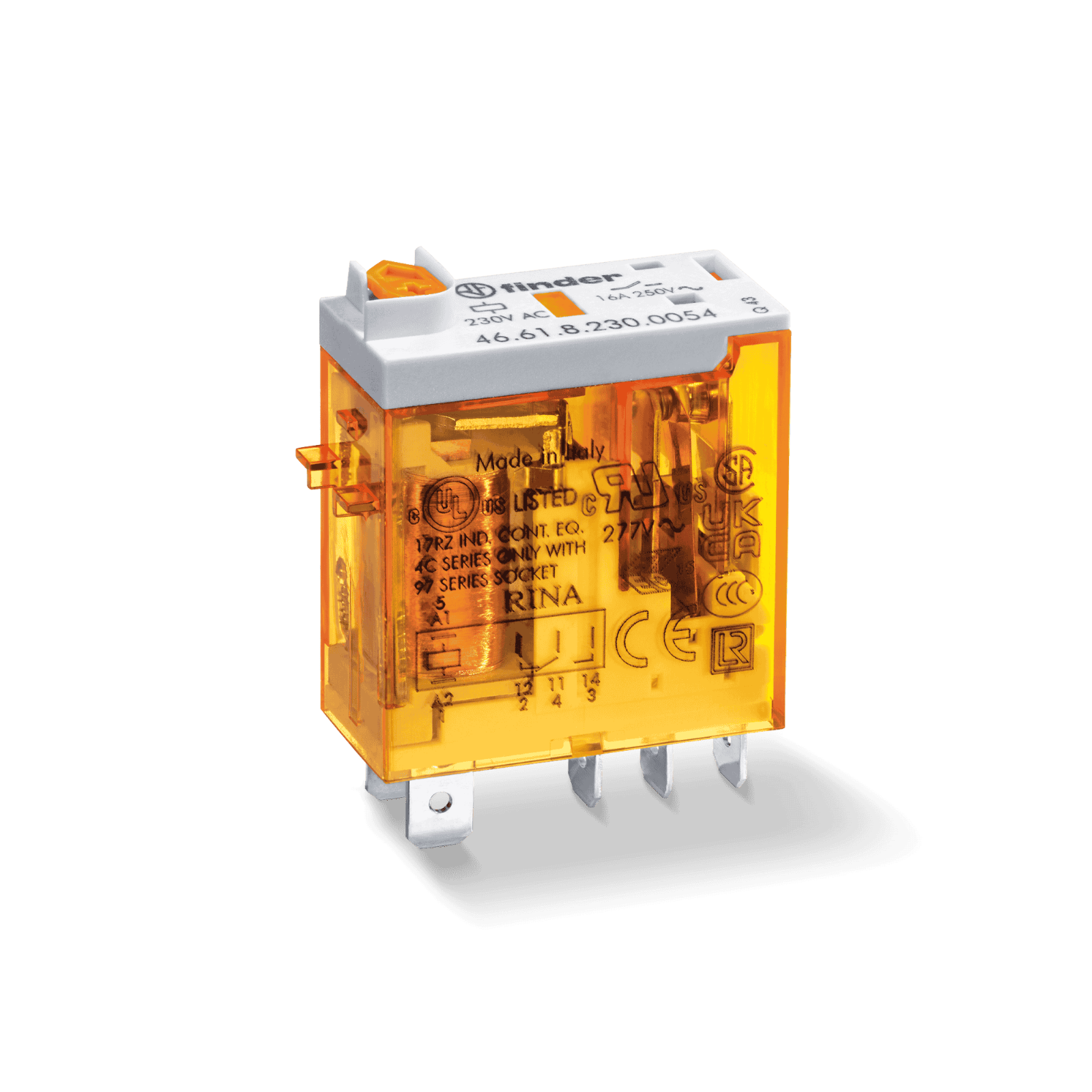 Finder 466182300020 Miniatur-Industrierelais 1 Kontakt Wechsler 16A AgNi 6 kV