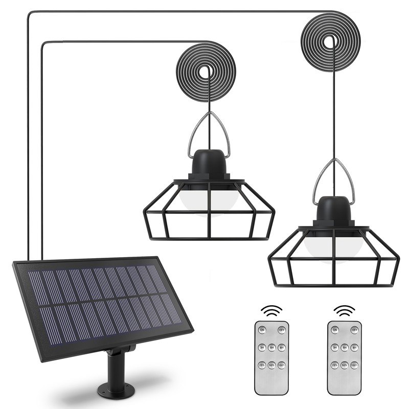 LED Solar Pendant Light Outdoor Indoor Lamp Hanging Shed Double / Single Head US