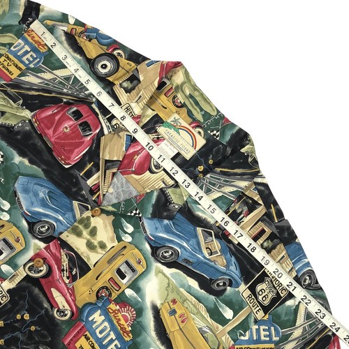 Vintage Paradise Found Rayon Shirt Men's XL Route 66 Corvette Cars Americana