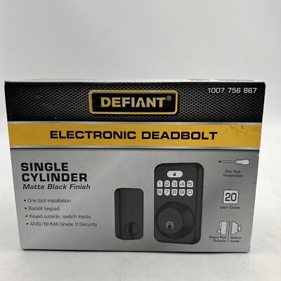 Defiant Single Cylinder Electronic Deadbolt Lock Matte Black 1007 756 867 NEW