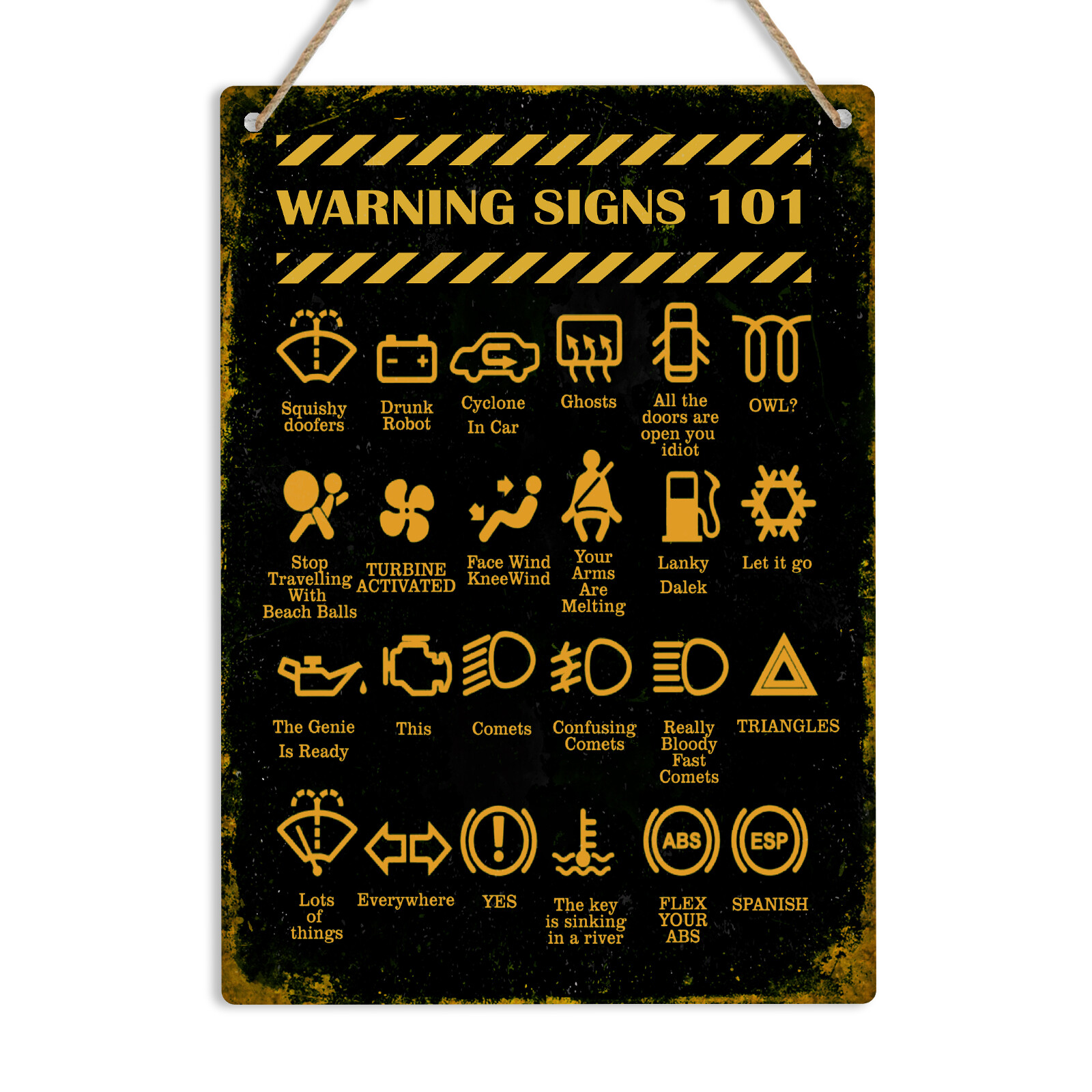 Car Dashboard Warning Lights Funny Vintage Metal Tin Wall Sign Plaque Home Decor
