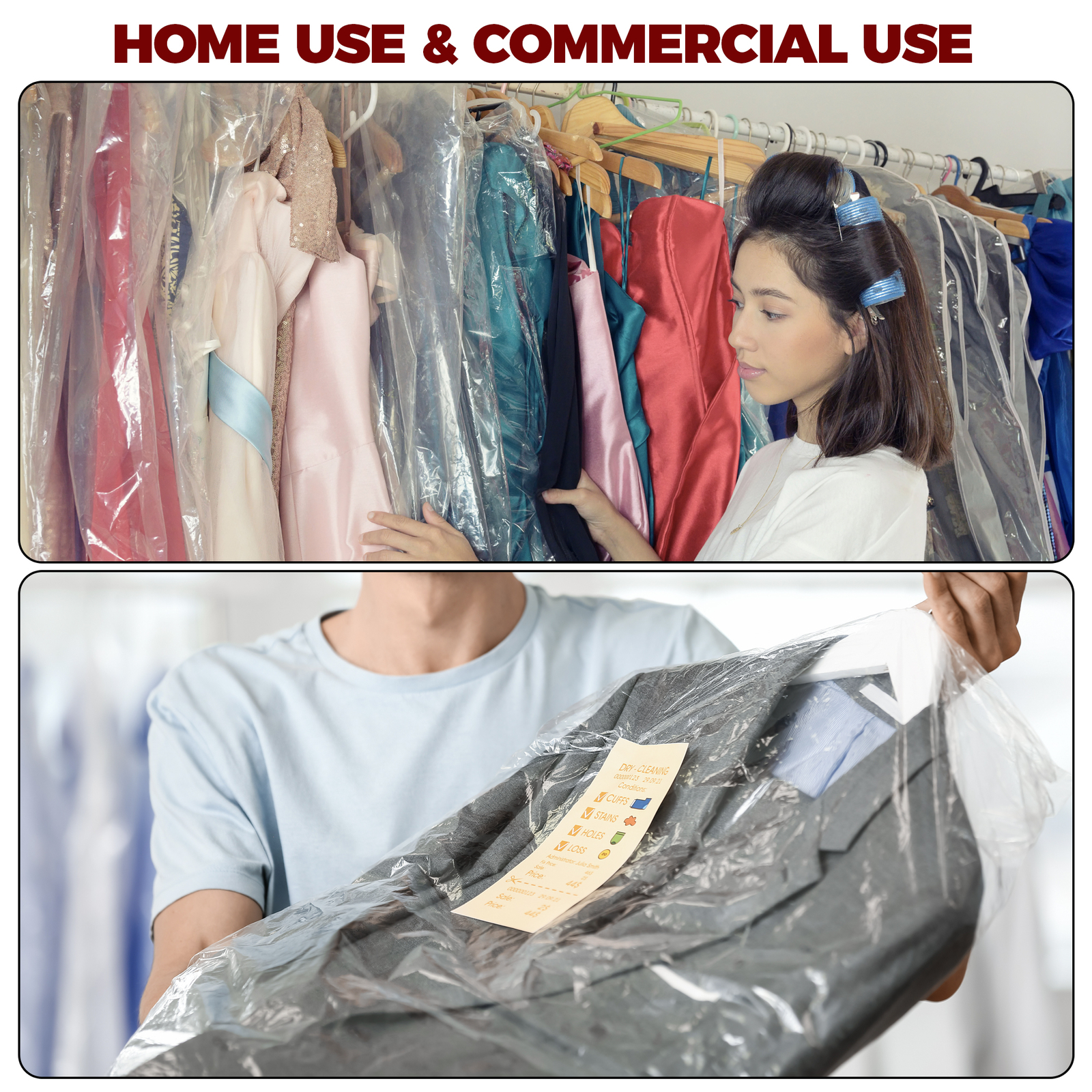 60-Pack Extra Long Dry Cleaning Bags for Clothes 72-Inch Long - Picture 9 of 10