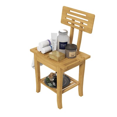 Bamboo Shower Chair 2-Tier Shower Bench with Backrest for Inside Tub Non-Slip