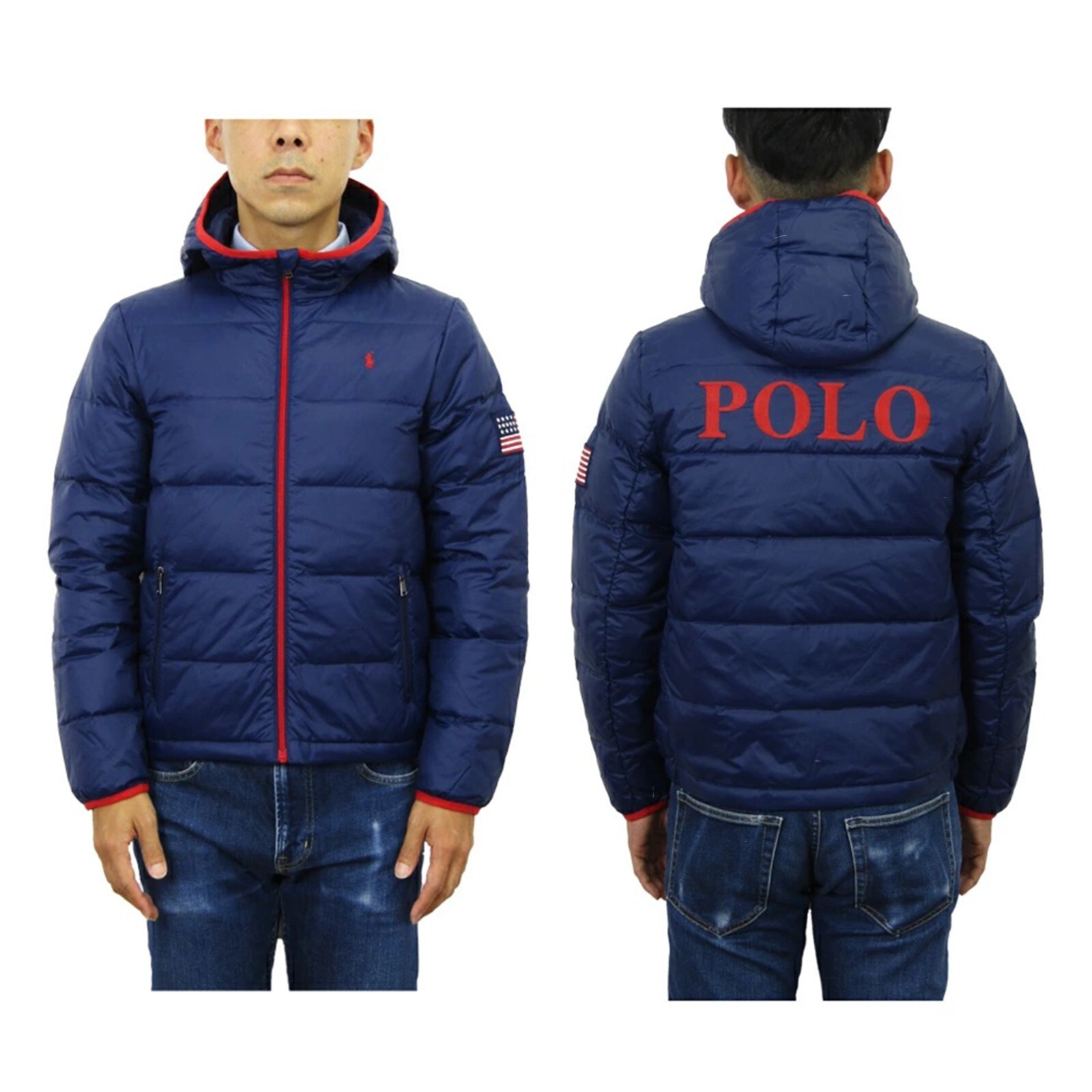 

Пуховик с капюшоном и нашивкой в виде флага США Polo Ralph Lauren для мальчиков, Navy
