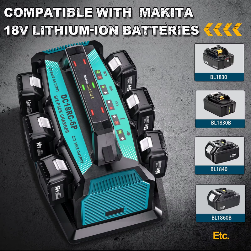 Beytvyow 6-Ports Rapid Meanwhile Multi Battery Charger Station Fast Charger Comp