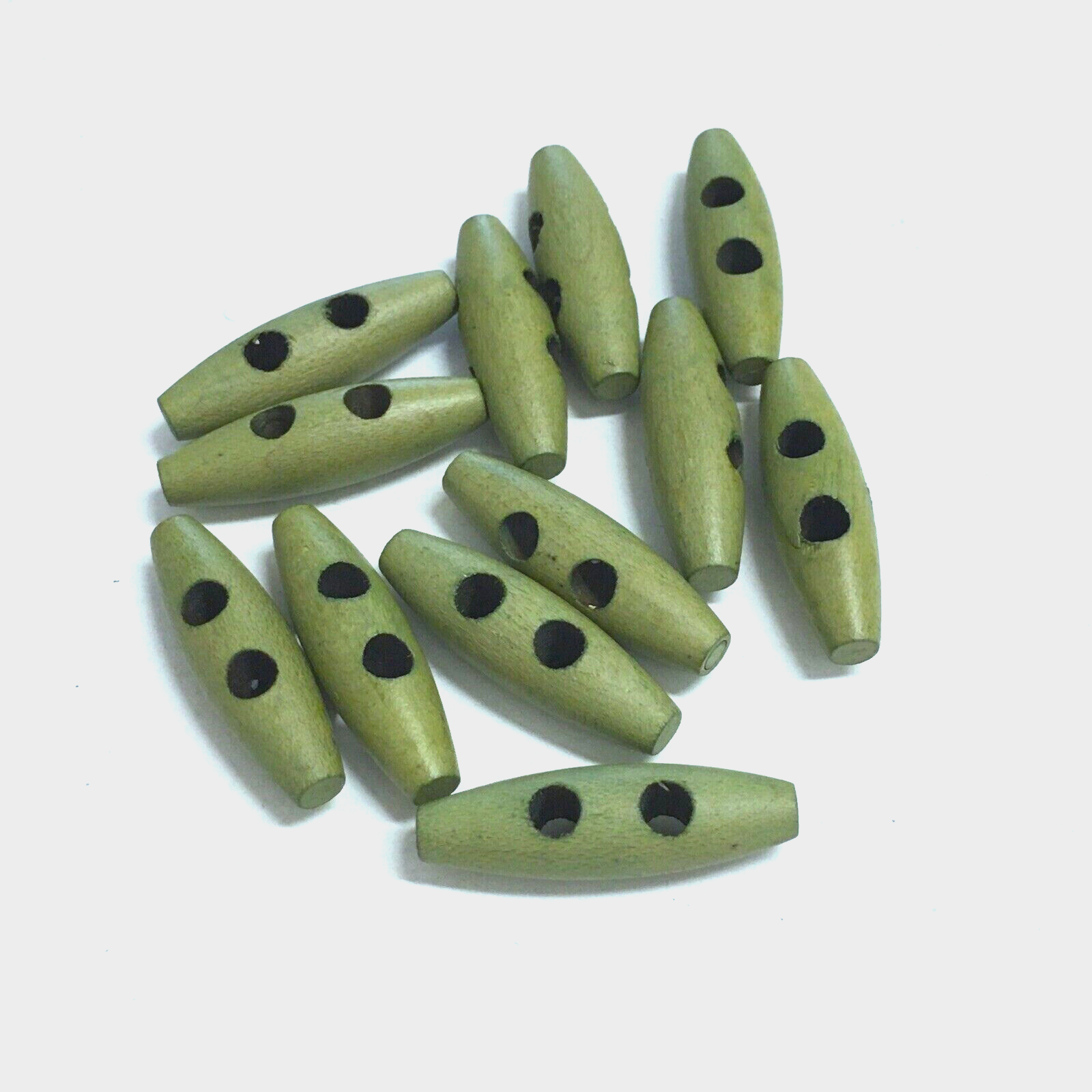 12 Toggle Wood Wooden Green Buttons  2-Hole Sewing 32 mm #GR8