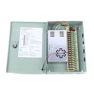 18ch Dc 30a Cctv Power Supply Distribution Box Lock Security Multiple Camera 12v