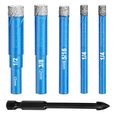 6PCS Dry Diamond Drill Bits Set for Porcelain Ceramic Granite Marble Stone Glass