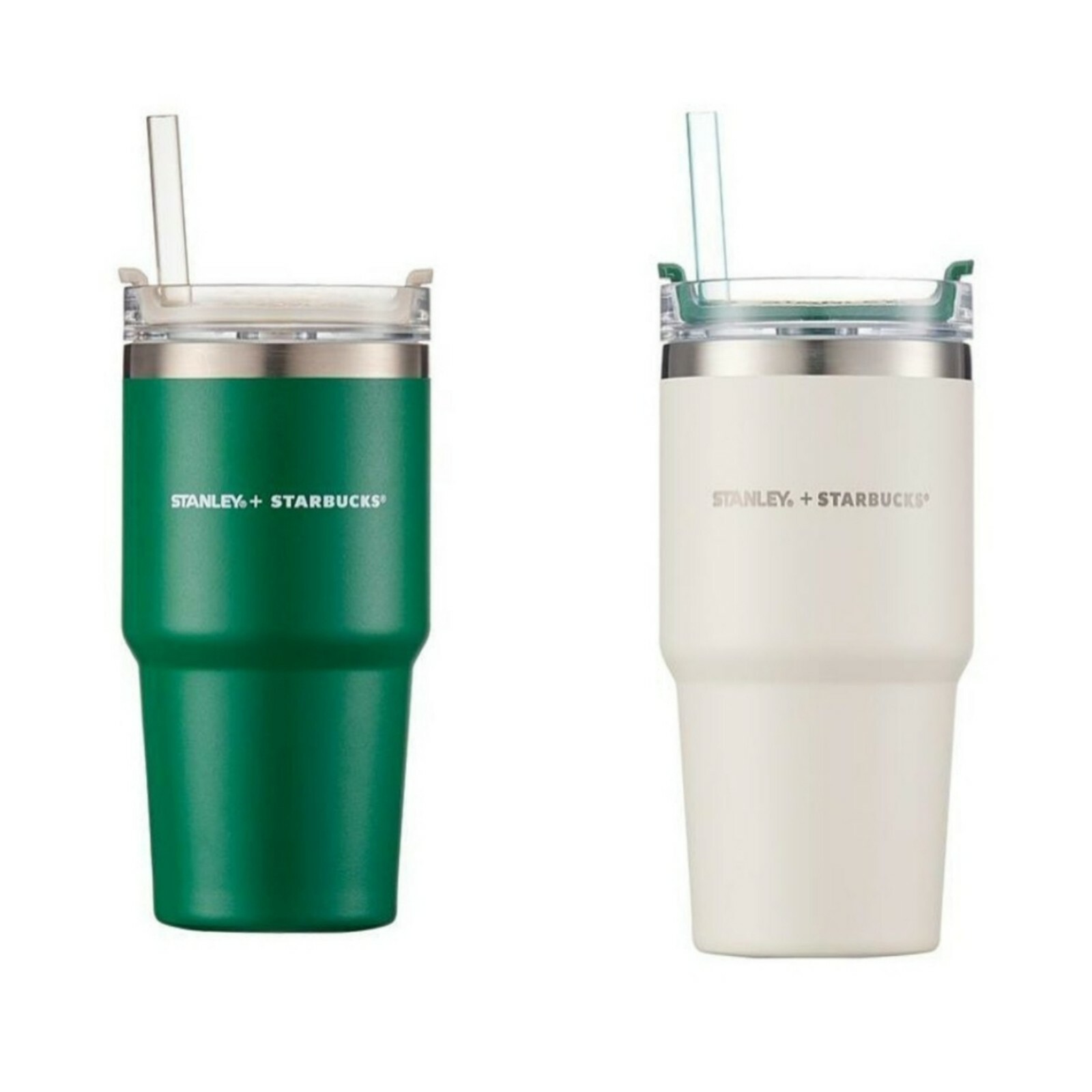 STARBUCKS SS 22 SS Stanley green + cream quencher cold cup