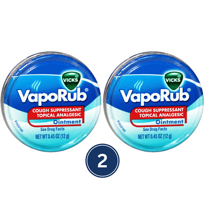 Vicks Cough Suppressant Topical Analgesic Ointment Travel Tin 0.45 Oz., 2 Pack
