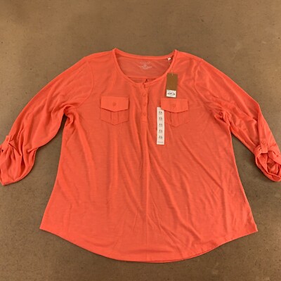 Sonoma Women's Size XL Coral 3/4 Sleeve Pocket Accents Pullover Top NWT