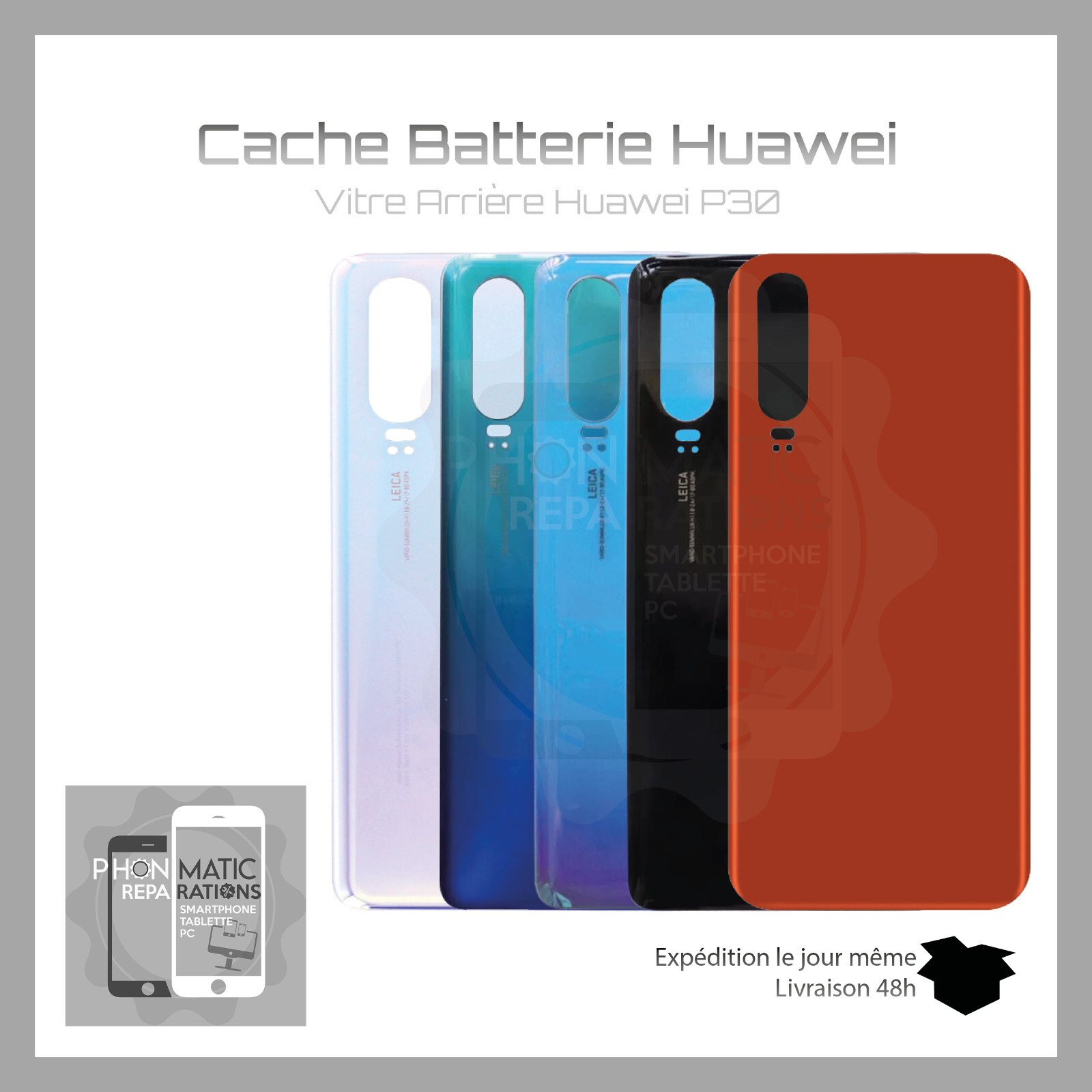 Vitre arriere cache batterie coque couvercle pour Huawei P30 logo adhesif