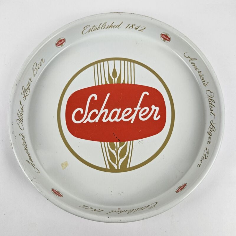 Vintage Schaefer 12" Beer Tray Round Serving Tray Schafer Metal Advertising 