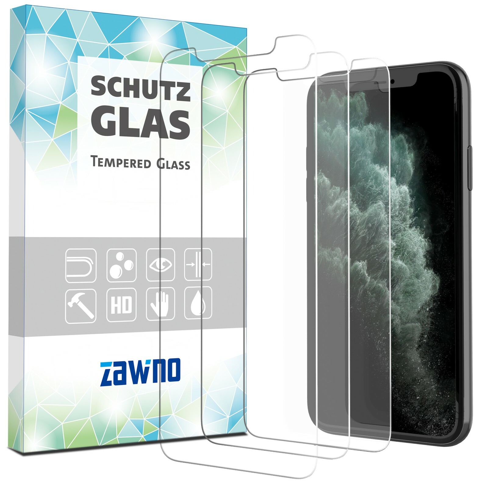 3x Echt Glas iPhone X Xs Xr 11 11 Pro Max Panzerfolie Hart Display Schutzfolie