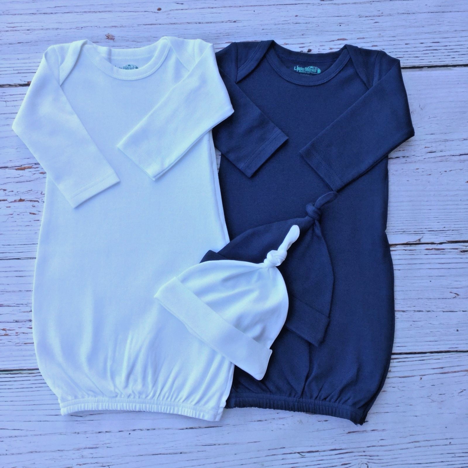 PLAIN SLATE BLUE Baby Gown and Beanie Hat Boys Unisex Embroidery Blanks Zipper