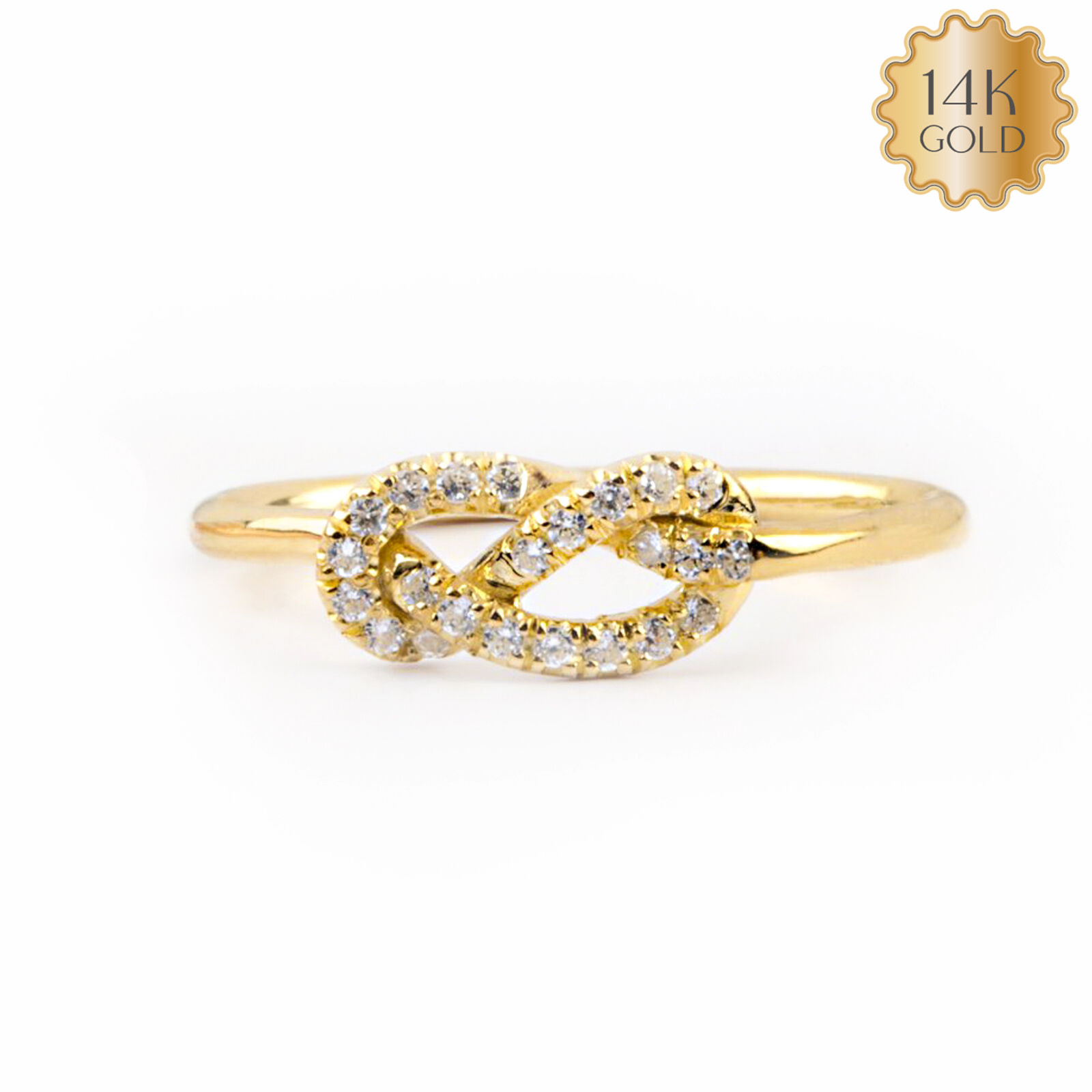 14K Gold 0.20 Ct Natural Diamond Infinity Knot Delicate Ring-Valentine Gift Idea