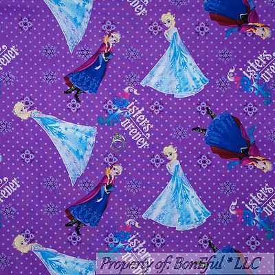 BonEful Fabric BTY Cotton Quilt Purple Girl Dress FROZEN Disney Princess Dot Kid