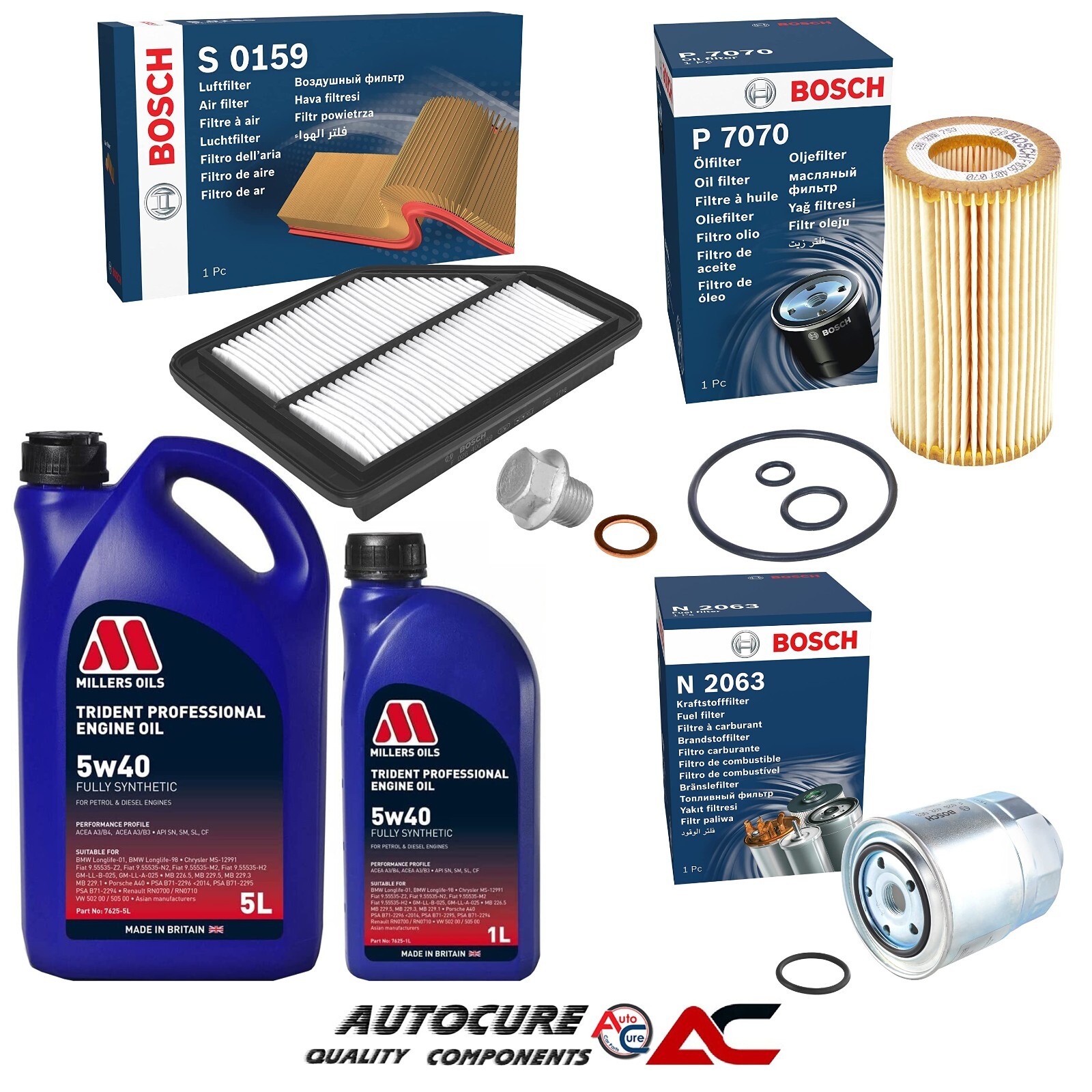 FOR HONDA CR-V 2.2 ICTDI SPORT MK2 DIESEL BOSCH FILTER SERVICE KIT & 6L 5W40 OIL