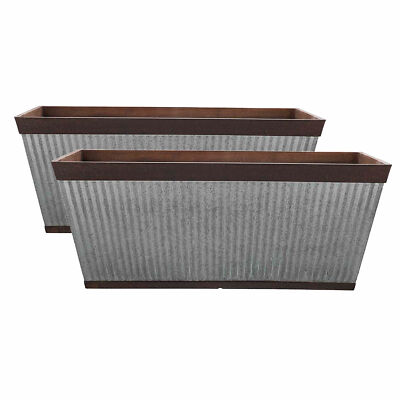 Southern Patio 24'' Westlake Deck Rail Garden Planter, Rustic Galvanized (2 Pack)