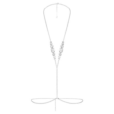 Swarovski x SKIMS body chain, V-shape, White, Stainless