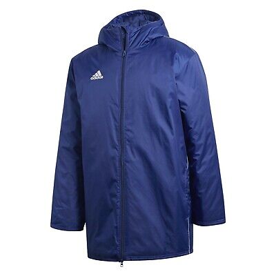 adidas Rain Jacket Sports Football Core 18 Stadium Hiking Long Coat Black Blue