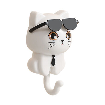 1/2X Cat Key Holder Kitten Coat Hooks With Sunglasses Adhesive Hook No Drilling