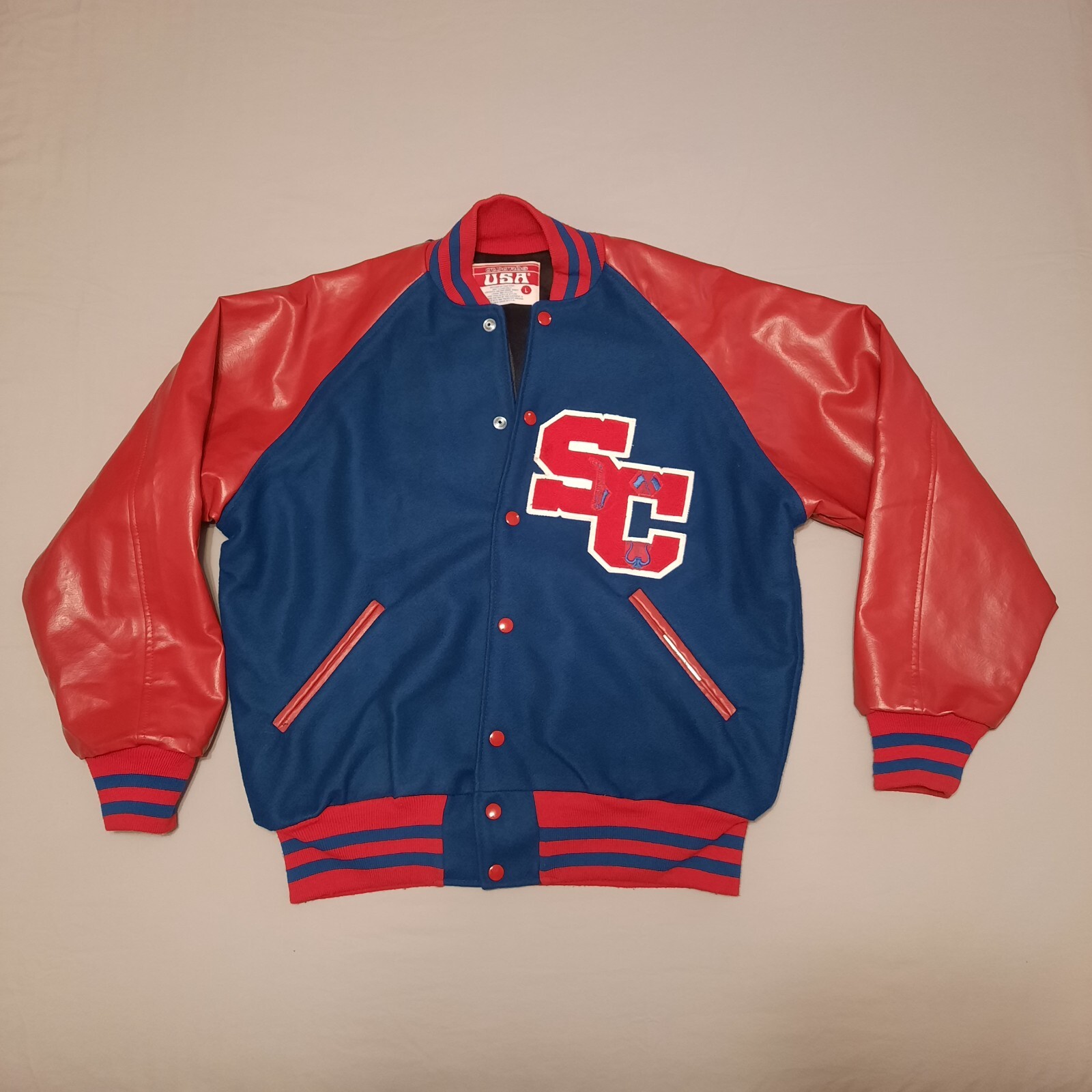 Vtg Awards USA Snap Letterman Jacket Made in USA Mens L Red