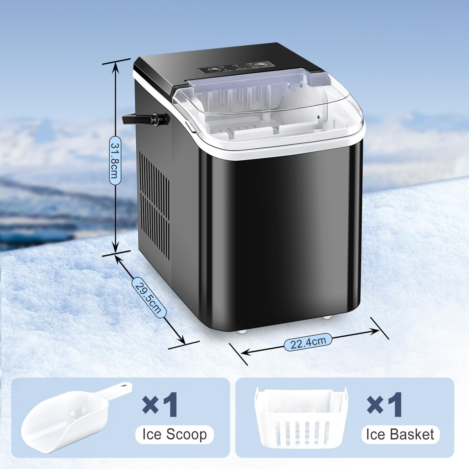New, Countertop Ice Maker, ZBJ-PP10A-BK, Black