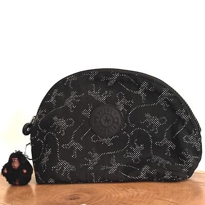 Kipling Zadok Black Tonal Zip Makeup Bag Norah Mini Monkey Daniel Rare AOP