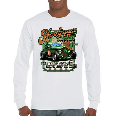Hooligans Irish Speed Shop St Patricks Day Long Sleeve T-shirt Hot Rod Shamrock