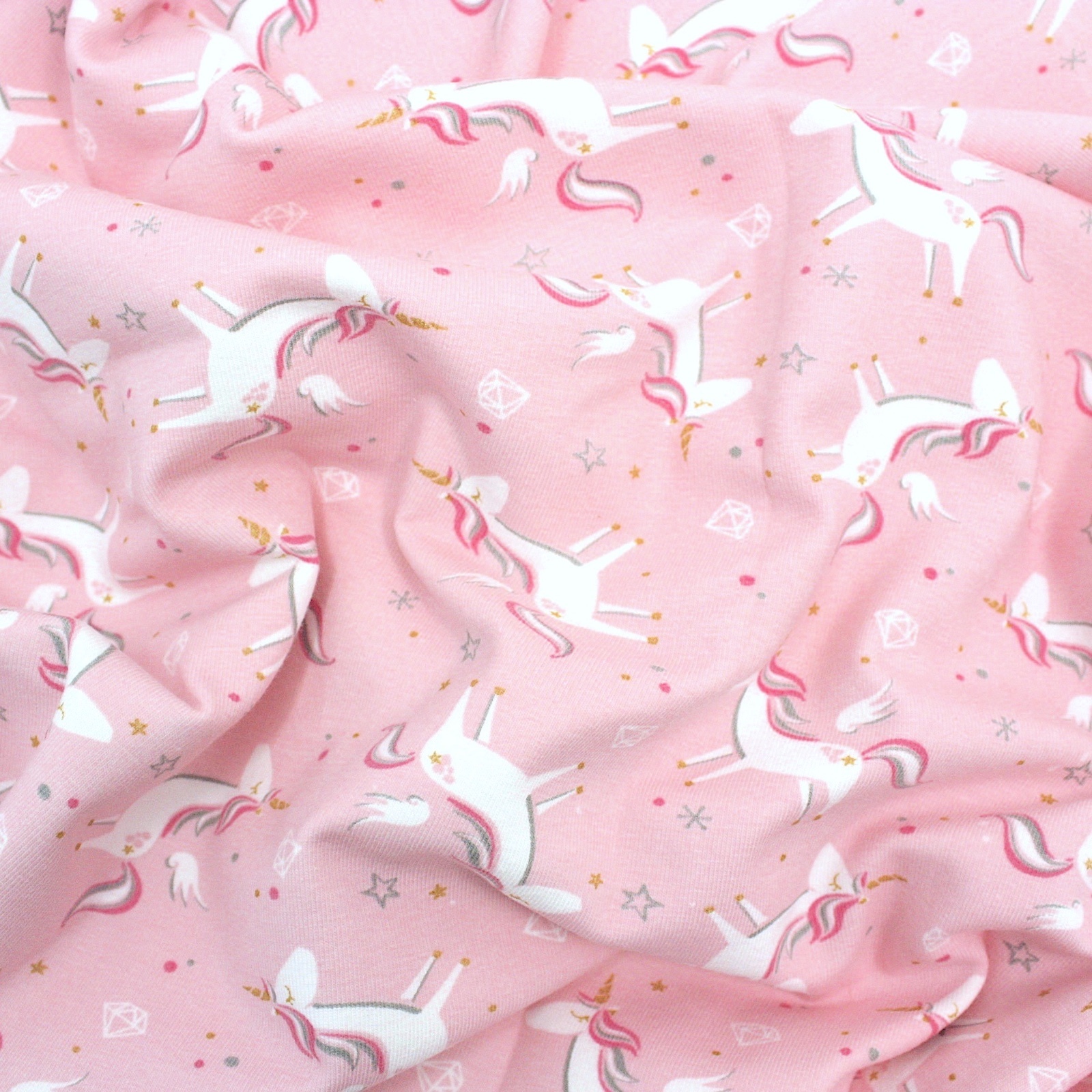 MAGIC UNICORN JERSEY KNIT COTTON FABRIC pink grey CHILDREN'S