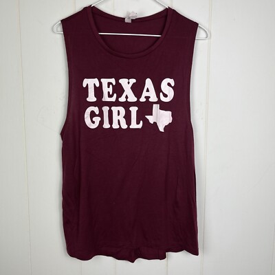 Bella Texas Girl Women Sleeveless Top Large Burgundy Graphic Print Stretch