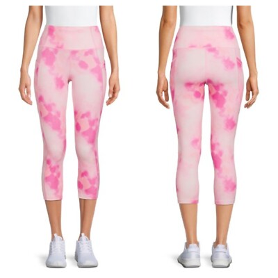 Avia Women's Pink Tie Dye SIZE S (4-6) Pull-On Active Capri Leggings Side Pocket