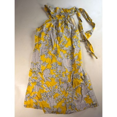 LaRoque for Belk Halter Mini Dress Women Size 6 Yellow Floral Excellent Tie Neck