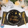 48PCS Happy Birthday Plates and Napkins Party Supplies, Black and Gold Disposable Paper Plates and Napkins with Forks Tableware Set for Birthday Party Decorations 16 Guests (Birthday Black)