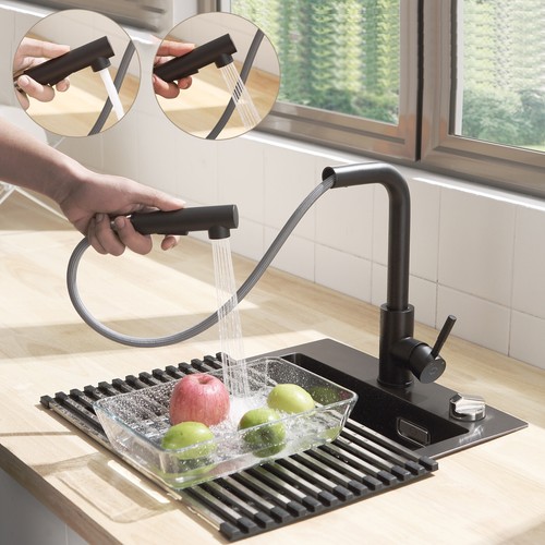 Einhandmischer Küchenarmatur mit Ausziehbar Brause 360° Küche Wasserhahn Schwarz