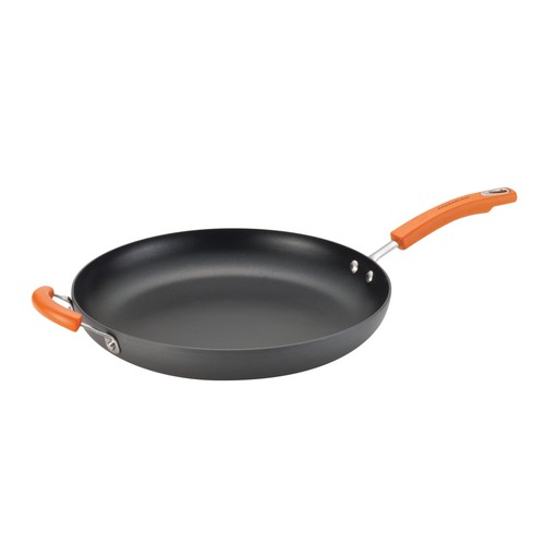 Rachael Ray 14" Hard-Anodized Non-Stick Frying Pan/Skillet, Grey Orange/Red
