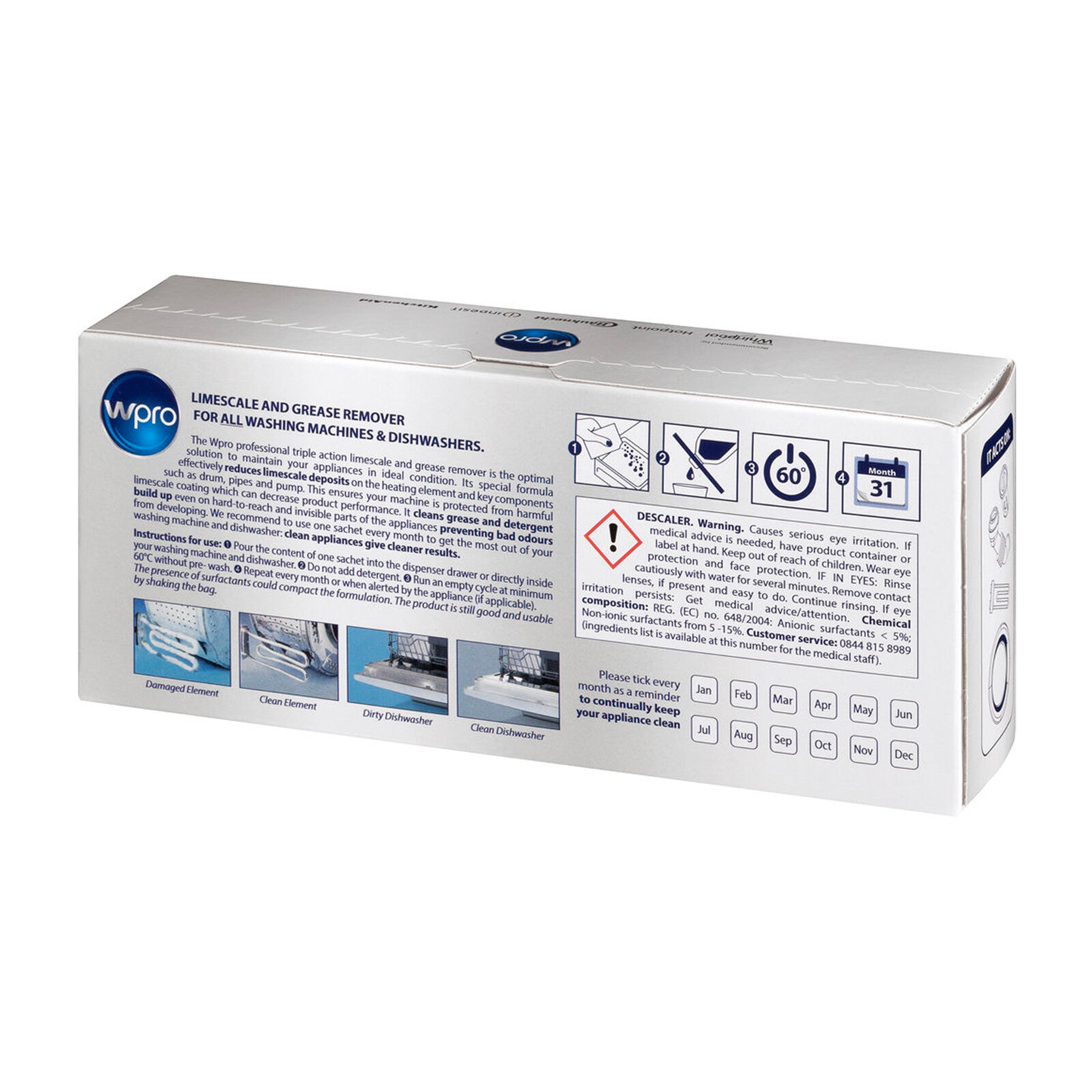 Wpro Universal Professional Dishwasher Limescale Descaler & Grease