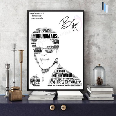 Bruno Mars Lyrics Portrait in songs Print/Gift/Collectable/Keepsake Signed 