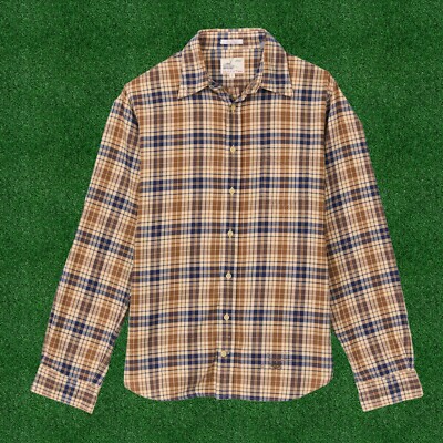 Gant Rugger Brown Plaid Button Up ''The Hugger'' Old Loom Oxford. Size Large. L. 