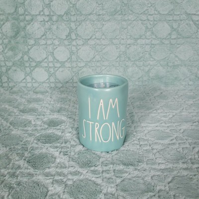 Rae Dunn LL Ceramic Jar Candle  I AM STRONG 8.7oz Eucalyptus Mint Scent NEW