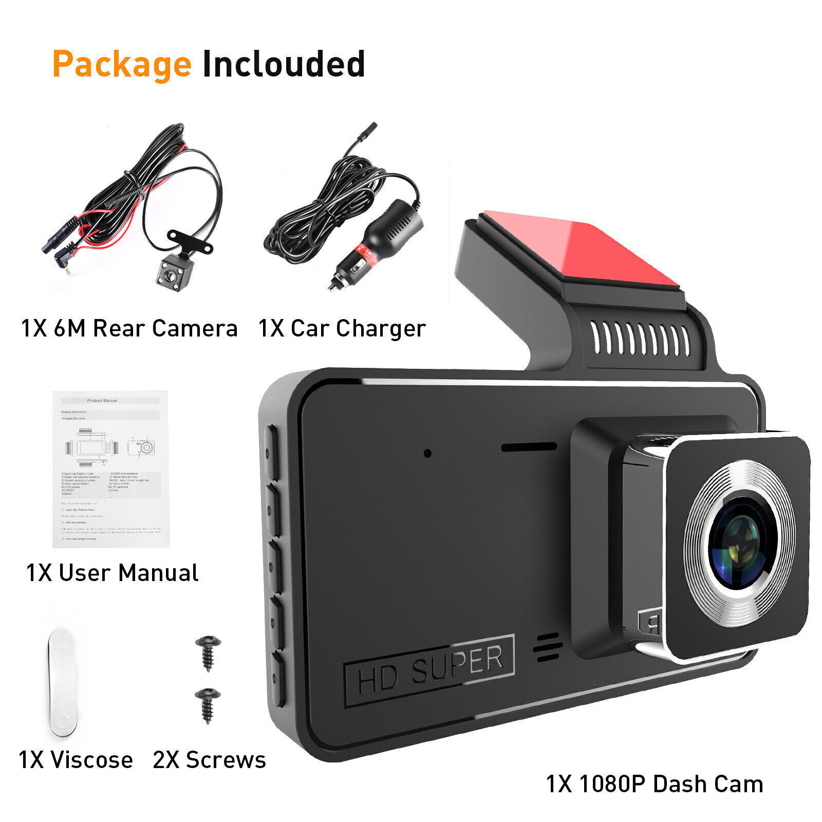 4in Dash Cam Video Recorder Driving Dual Lens Car Wide Angle Camera Recorder DVR
