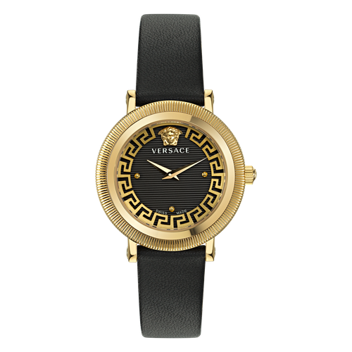 Pre-owned Versace Black Womens Analogue Watch Greca Flourish Ve7f00323