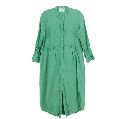 POMANDER PLACE Tuckernuck Lydell Sea Green Linen Cotton Maxi Shirt Dress SMALL