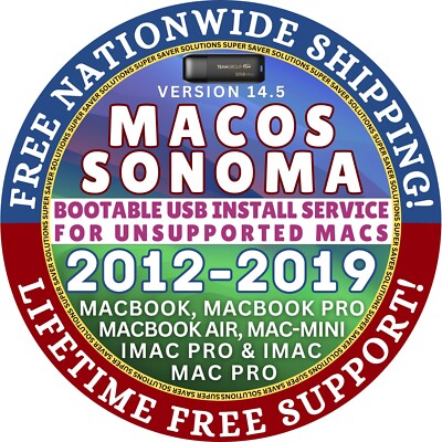 Patched Bootable USB MacOS SONOMA Unsupported Old Apple iMac Desktops 27 24 21.5